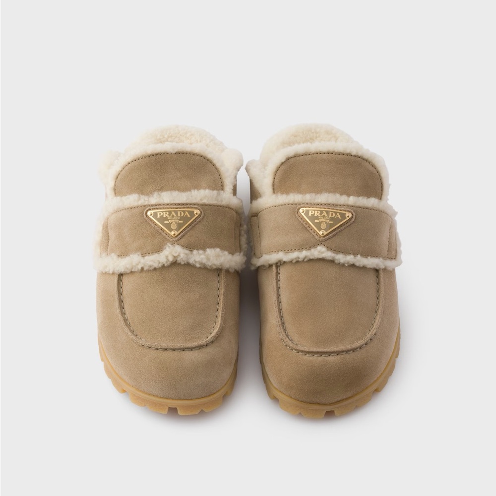 Prada Suede and Shearling Mules